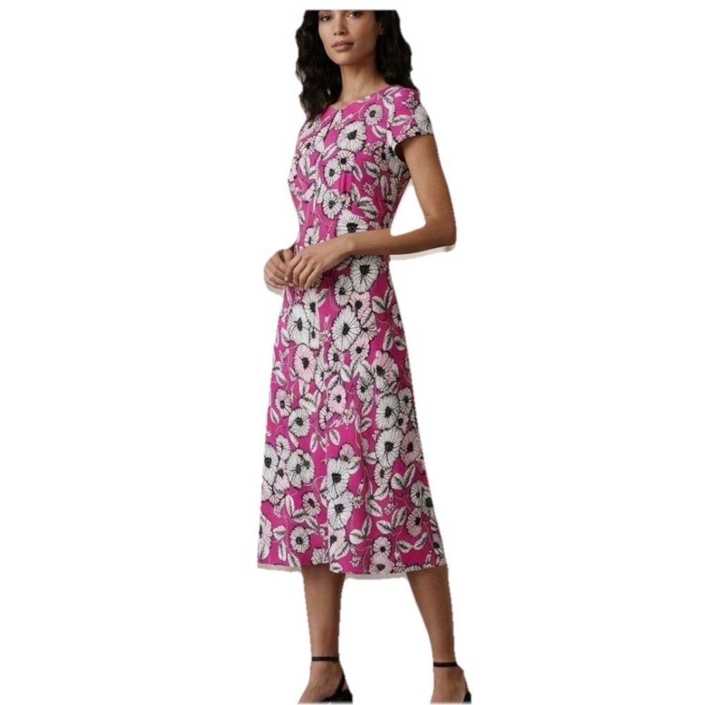 Talbots‎ Pink Floral Keyhole Midi A Line Dress Size 2 Office